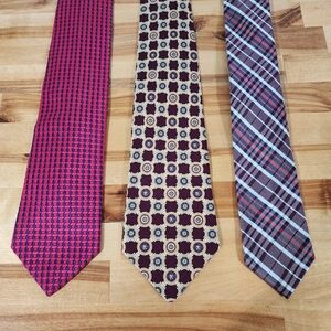 Tommy Hilfiger 100% Silk Neckties Ties Lot of 3 Medallion Plaid Stripes